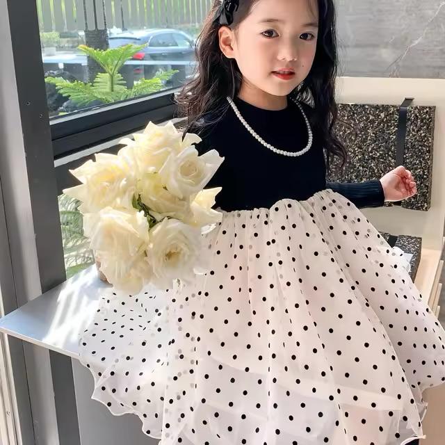 Dot Dress with a Brown Coat
