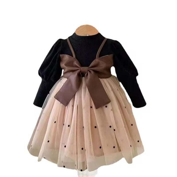 Winter Bow Beautiful Birthday Dresses for Baby Girl Long Sleeve Dress Clothes Toddler Girl Party Dress