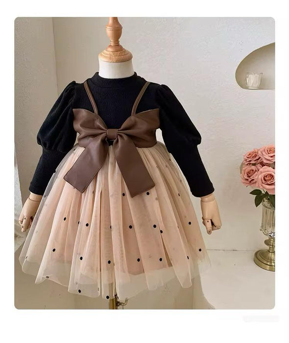 Winter Bow Beautiful Birthday Dresses for Baby Girl Long Sleeve Dress Clothes Toddler Girl Party Dress