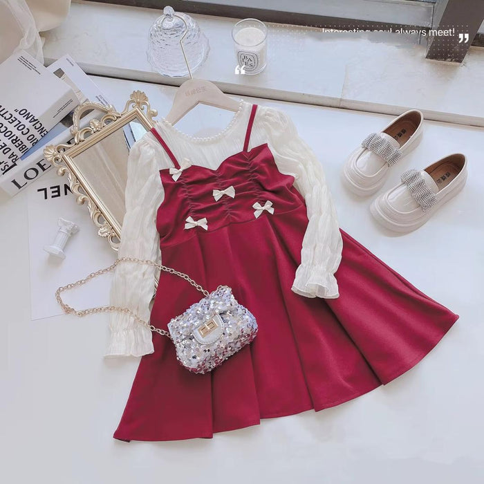 Girls Pearl Dress with Cute Ribbon