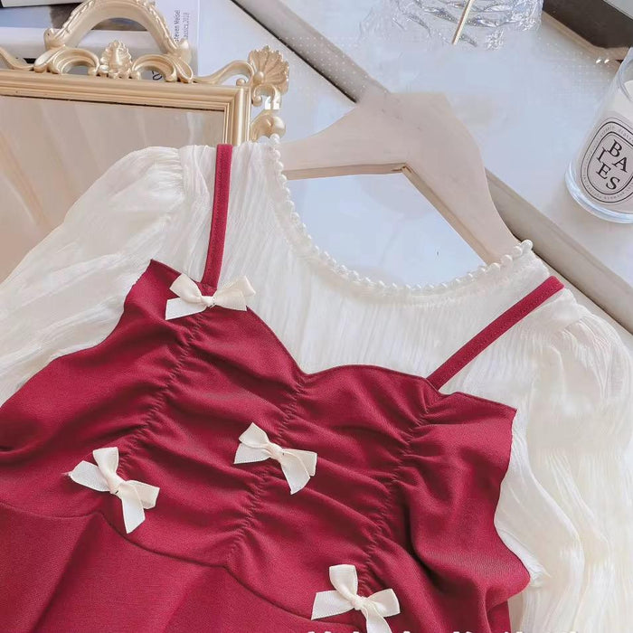 Girls Pearl Dress with Cute Ribbon