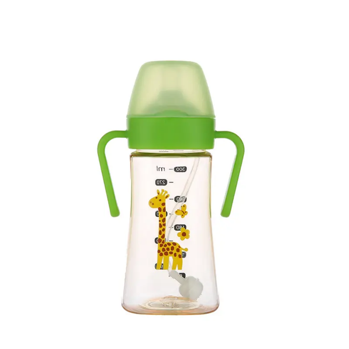 Integrated Dust-Proof Flip-Top Infants' Straw Training Cup BPA-Free Wide Caliber PPSU Bottle for Baby Made of Silicon