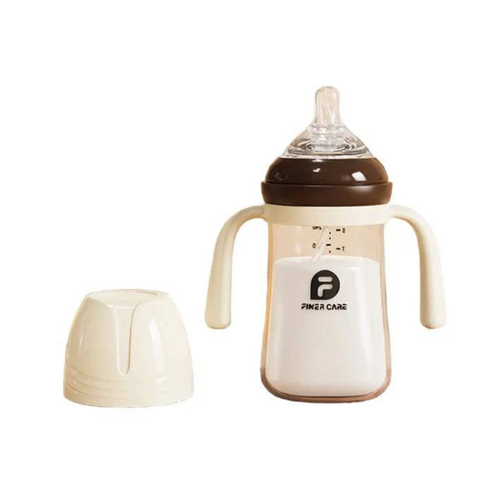 Customized Bpa Free Newborn 240/300ml Baby Feeding Bottle Cartoon Milk Bottle With Straw Handle Silicone Nipple PC+PP