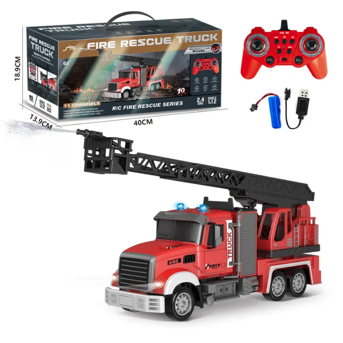 Kids 1:20 Scale Fire Rescue Toy Car Fire Ladder Rescue Truck Light and Music Inertia Glide City Car Engineering Vehicle Toys