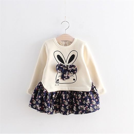 Girls Floral Bunny Long Sleeve Dress