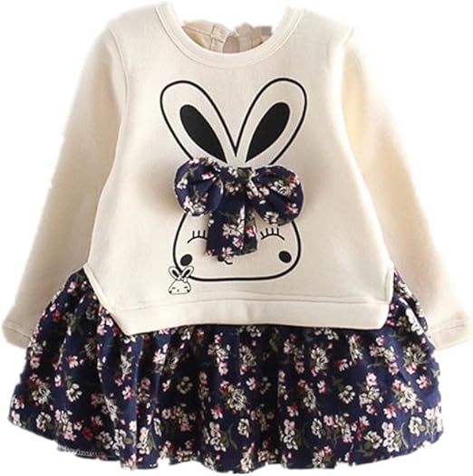 Girls Floral Bunny Long Sleeve Dress