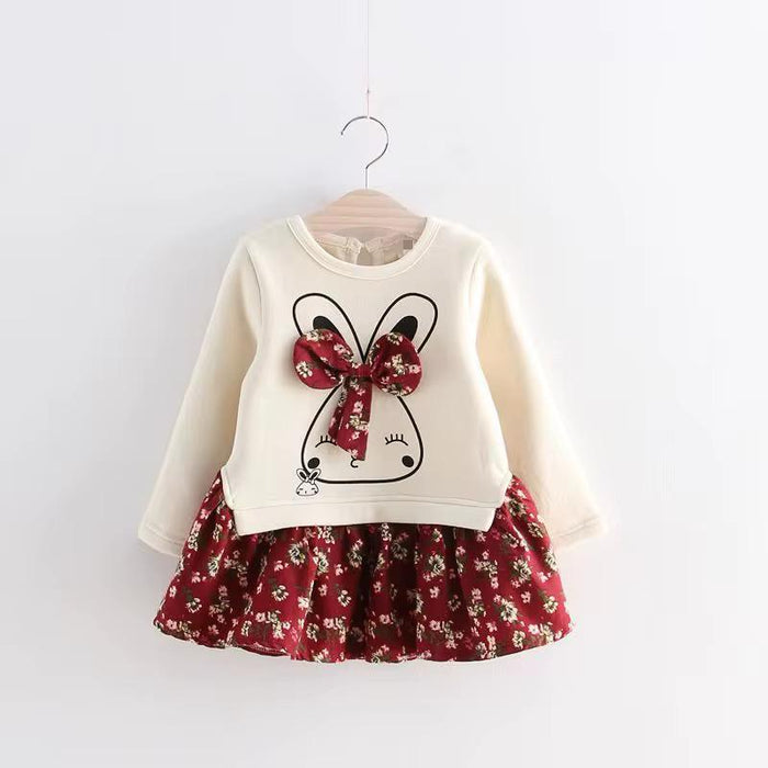 Girls Floral Bunny Long Sleeve Dress