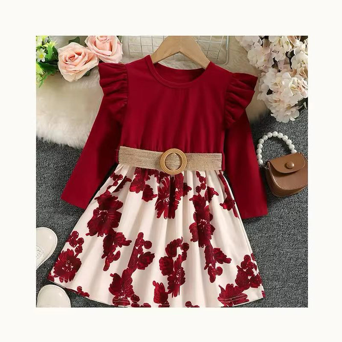 Floral Long Sleeved Dress with Belt