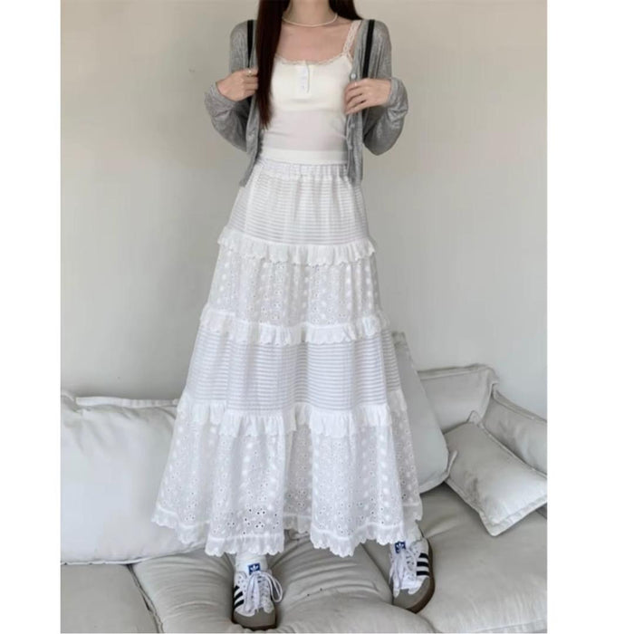 White Layered Lace Long Skirt