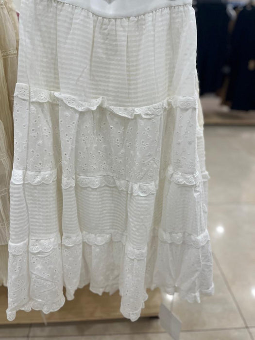 White Layered Lace Long Skirt