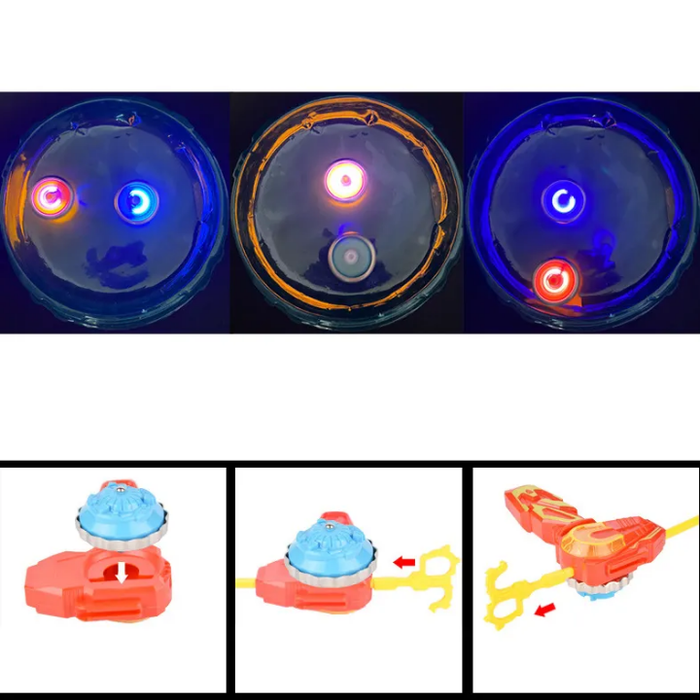 HLC550 Two-player Battle Metal Strip Launcher Against Pan Snail Toy Fury Gyroscope Set Gyro Toys New Metal LED Spinning Top Toys