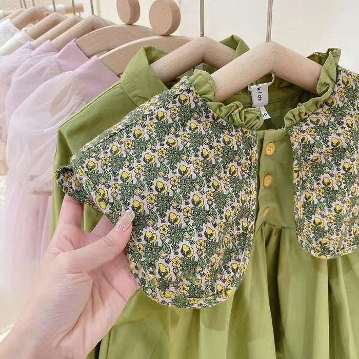 Girls Dress with Floral Collar