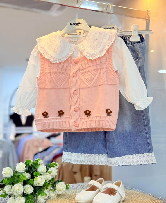 Girl Top with Sleeveless Sweater