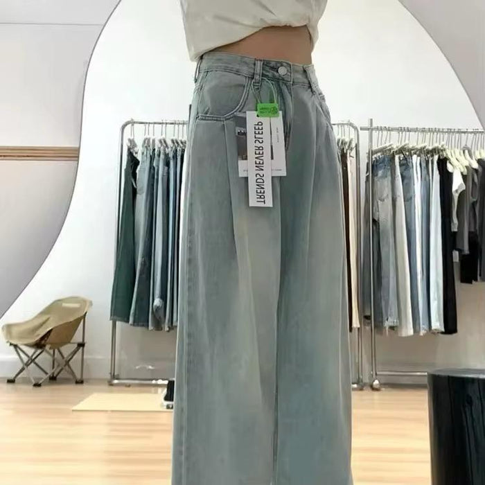 2025 New Fashion Retro Loose Comfortable High-Waisted Washed Wide-Leg Women's Jeans European American Style Daily Leisure