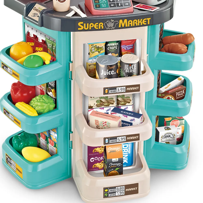 Pretand Play Supermarket Cashier Desk Toy Electric Cash Register Cashier Toy Shipping Cart Kids Home Supermarket Toy