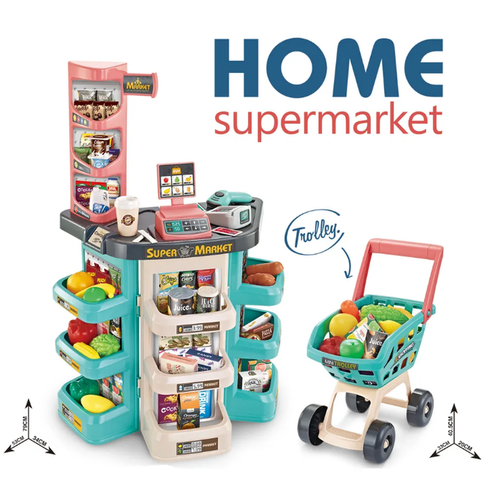 Pretand Play Supermarket Cashier Desk Toy Electric Cash Register Cashier Toy Shipping Cart Kids Home Supermarket Toy
