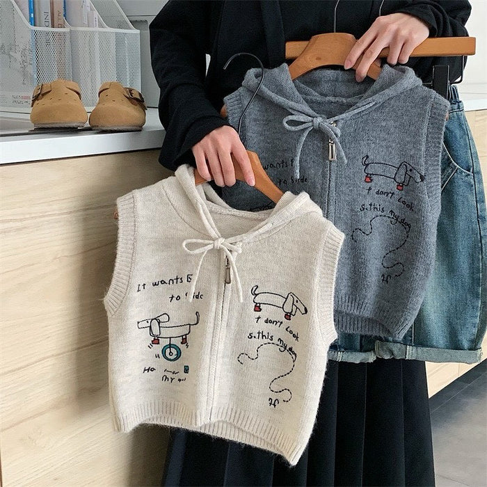 Little Doxie Hooded Knit Vest.