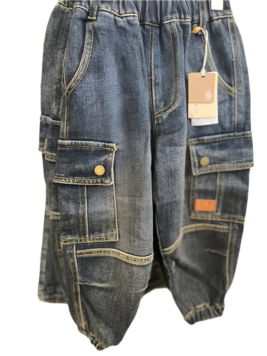 YOEHYAUL Boys' Cargo Style Handsome Jeans Winter Children's Velvet Thickened Casual Pants 2023 New Pants