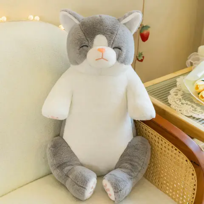 Cute Cat Sleeping Pillow for Children Fluffy Soft Fur Stuffed Animal Doll Lazy Cat Plush Toy