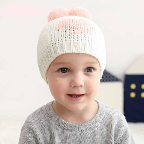 Knitted Heart Pompom Hat