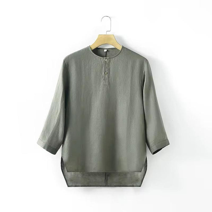 Customizable Clothing Linen Loose Shirt Simple Crew Neck Seven-point Sleeve Top Summer T-shirt