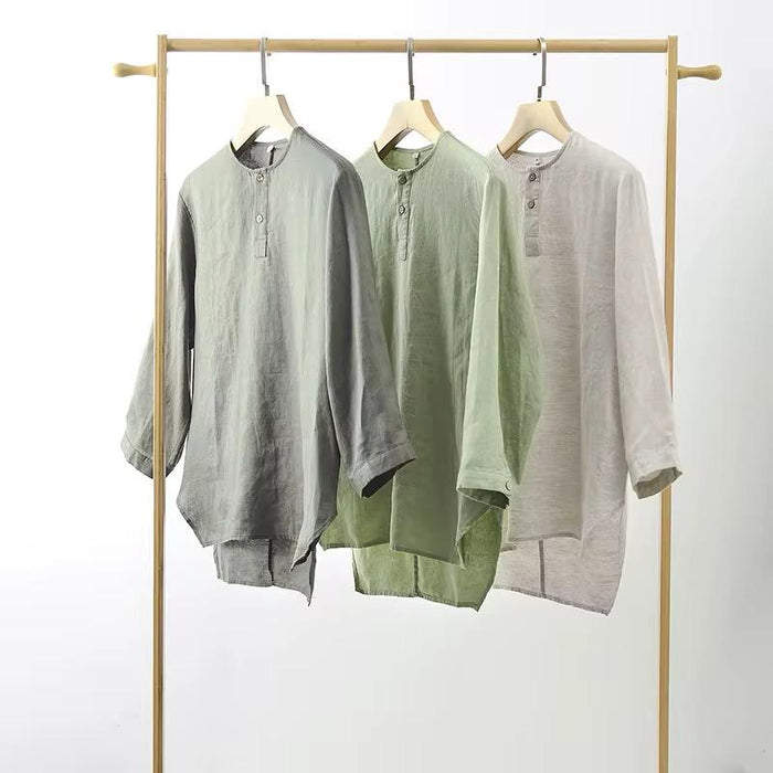 Customizable Clothing Linen Loose Shirt Simple Crew Neck Seven-point Sleeve Top Summer T-shirt