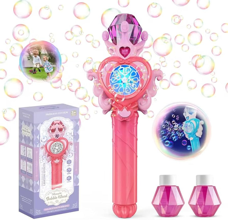 Outdoor Automatic Bubble Machine for Kids 10 Holes Magic Bubble Wand with Lights Toys Bubble