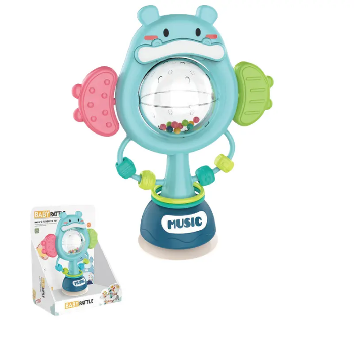 Infant Soothing Toys Soft Plastic Baby Rattles with Sucker & Puzzle Musical Bell for Early Education