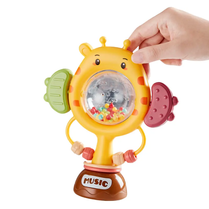 Infant Soothing Toys Soft Plastic Baby Rattles with Sucker & Puzzle Musical Bell for Early Education