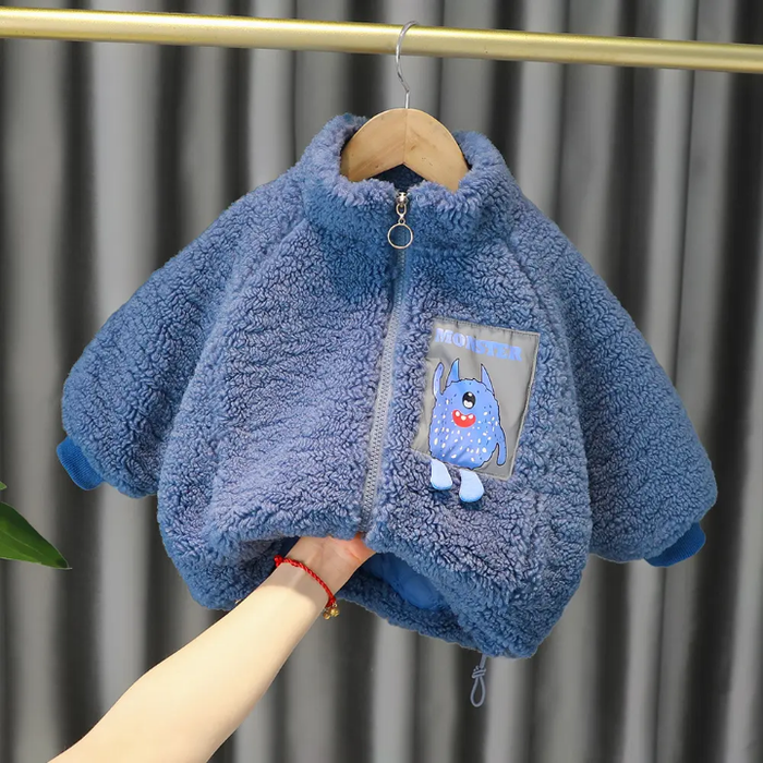 Children's New Teddy Velvet Zipper Jacket on Top of Baobao Plus Velvet Stitching Sweater Men and Girls Children's Clothing