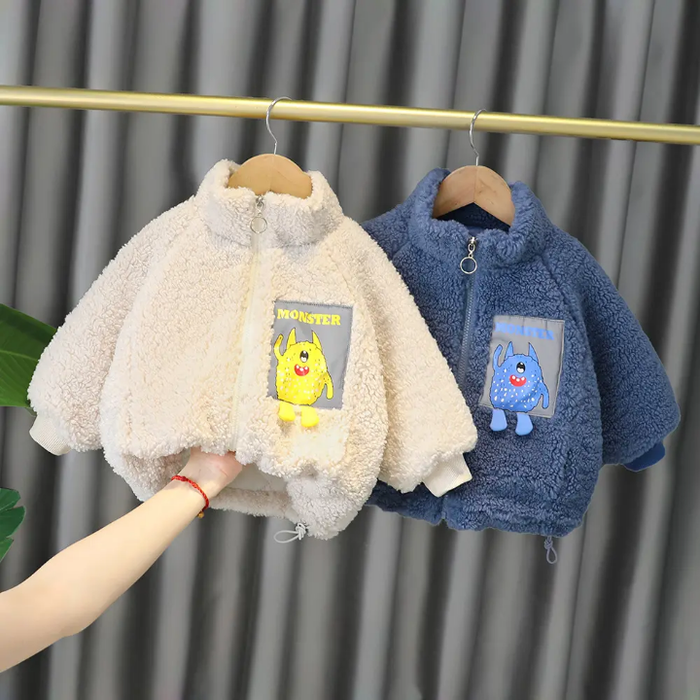 Children's New Teddy Velvet Zipper Jacket on Top of Baobao Plus Velvet Stitching Sweater Men and Girls Children's Clothing
