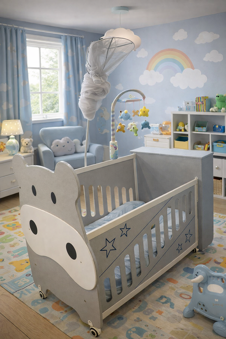 Hippo-Themed 3-in-1 Convertible Baby Bed