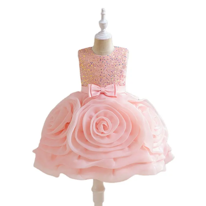 New Fashionable Satin Floral Dress for Girls Elegant Party & Wedding Frock With Sleeveless Bow