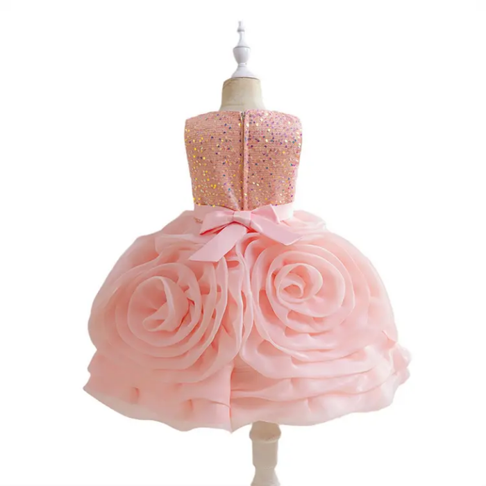 New Fashionable Satin Floral Dress for Girls Elegant Party & Wedding Frock With Sleeveless Bow