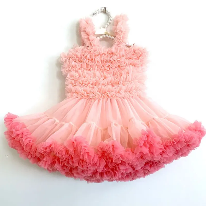 Pink Chiffon Frocks Designs Soft Ruffle Kids Baby Girls Princess Party Tutu Dress