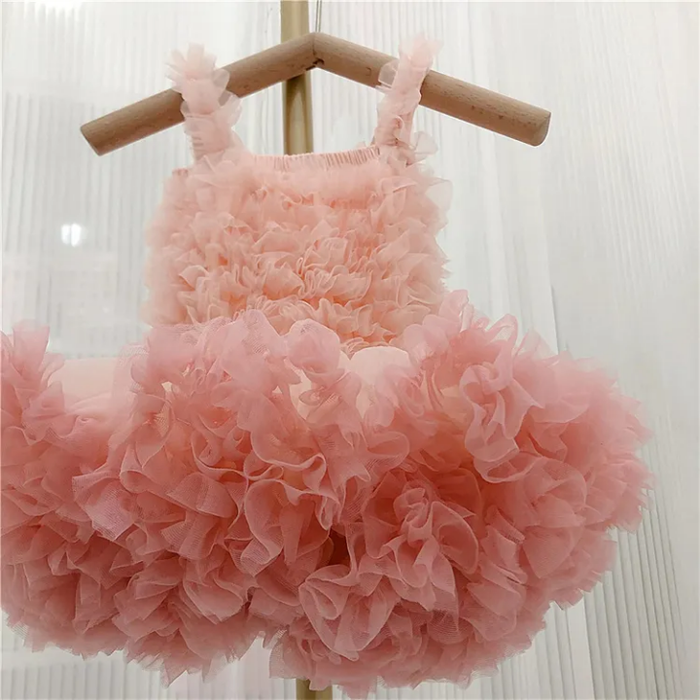Pink Chiffon Frocks Designs Soft Ruffle Kids Baby Girls Princess Party Tutu Dress
