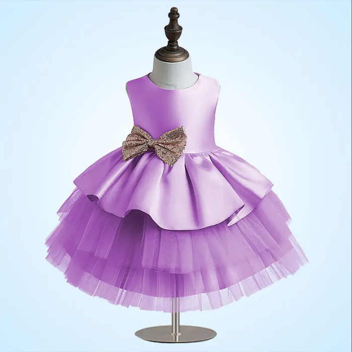 Noble Dress Skirt Girl Tutu Dress Baby Frock Children Clothes Bow Birthday Girl Dress 2021