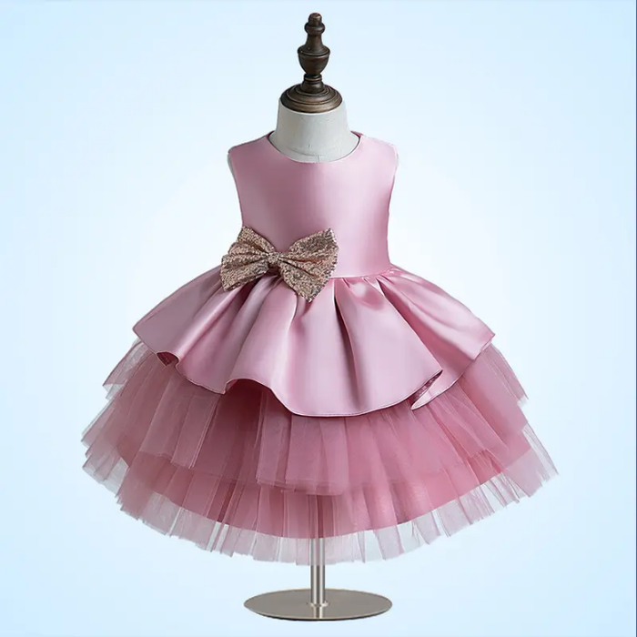 Noble Dress Skirt Girl Tutu Dress Baby Frock Children Clothes Bow Birthday Girl Dress 2021