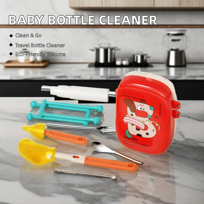 Hot Selling Portable Multi-functional Baby Milk Bottle Cleaning Brush and Drain Rack Set Baby Bottle Drying Rack