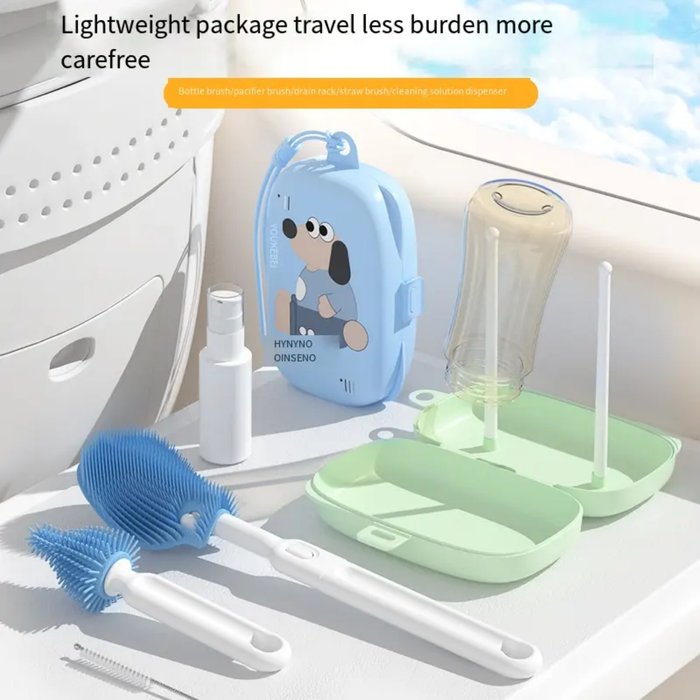 Hot Selling Portable Multi-functional Baby Milk Bottle Cleaning Brush and Drain Rack Set Baby Bottle Drying Rack