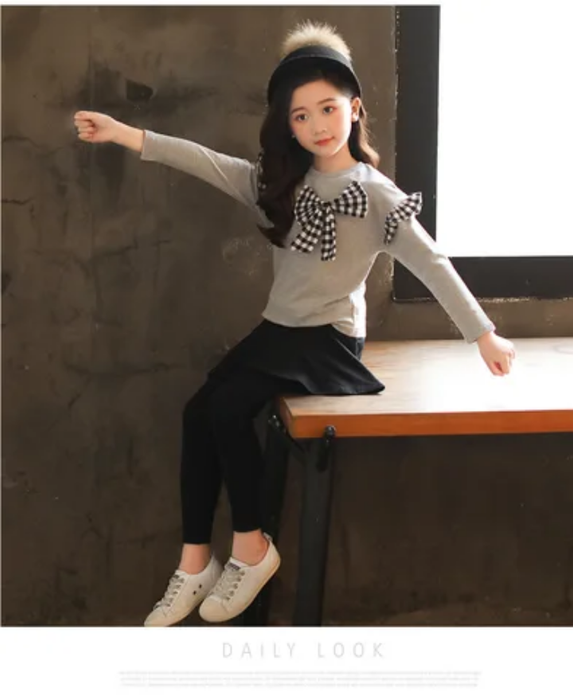 2pc Bow Set Kid Long-Sleeved Sweater & Pants