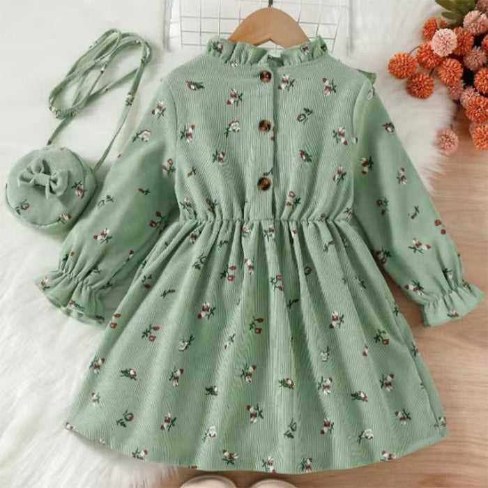 Green Cotton Girls Floral Dress