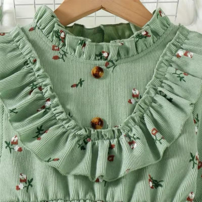 Green Cotton Girls Floral Dress