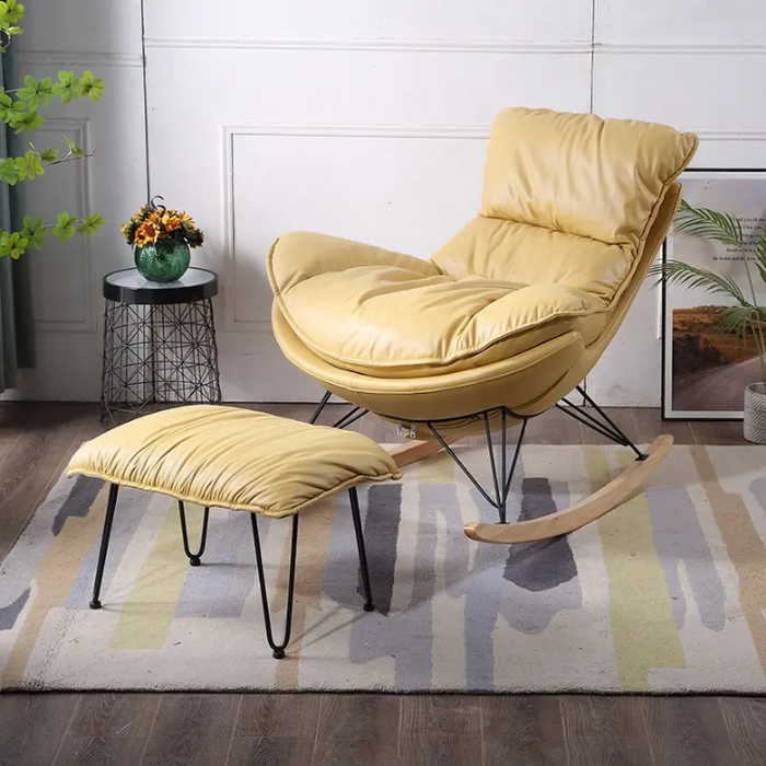 HANYEE Custom Family Living Room Rocking Chair Leisure Folding Rocking Chair Lazy Sofa Chair Leather Material for Home Furniture