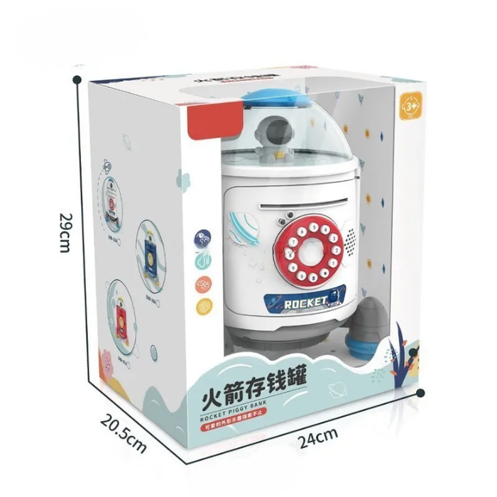 Electric Kids Automatic Deposit Ssafety Password Fingerprint Saving Money Piggy Bank Rocket