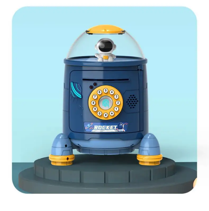 Electric Kids Automatic Deposit Ssafety Password Fingerprint Saving Money Piggy Bank Rocket