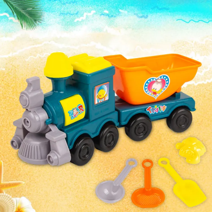 Unisex Beach Sand Train Plastic Summer Beach Sand Toy Kids Outdoor Beach Toy with Mesh Bag Packaging