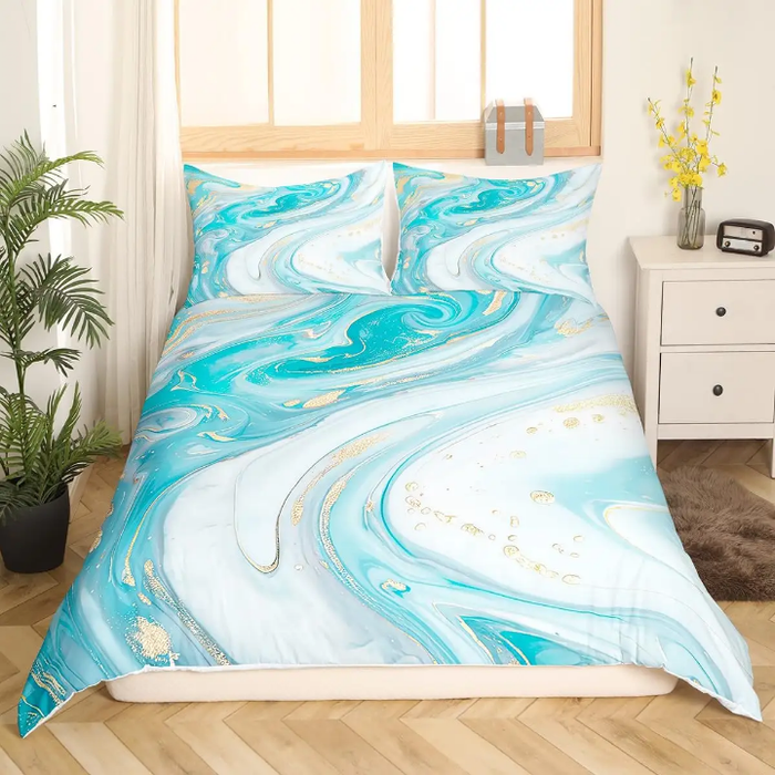 Modern Blue Marble Duvet Cover Set
