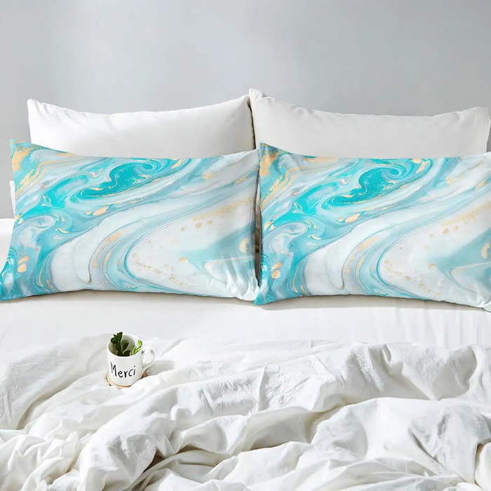 Modern Blue Marble Duvet Cover Set