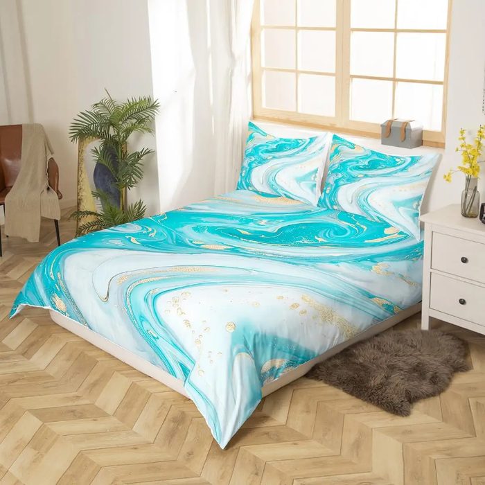 Modern Blue Marble Duvet Cover Set